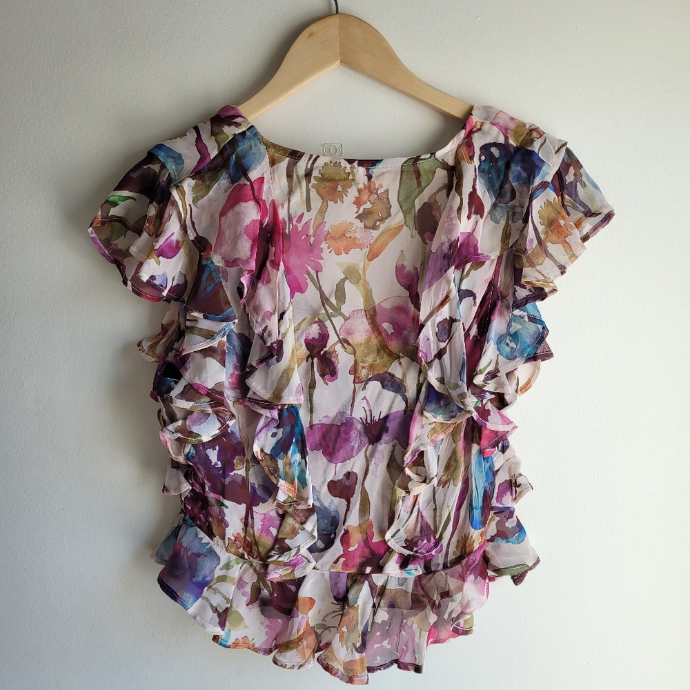 Floral Ruffle V-Neck Blouse - Pink Multi - Picture 5 of 10
